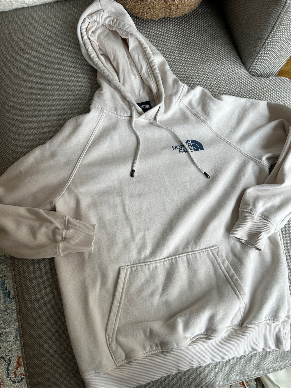 The North Face Off-White Pullover Hoodie with Navy Logo